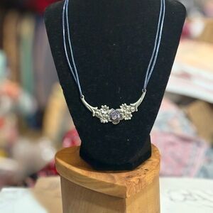 Floral Silver and Purple Necklace